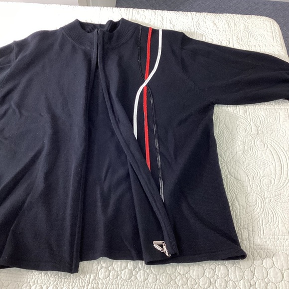 Vintage Jenny Retro Full Zip Sweater Women’s Size Large Black w/Red White Stripe - Picture 11 of 11